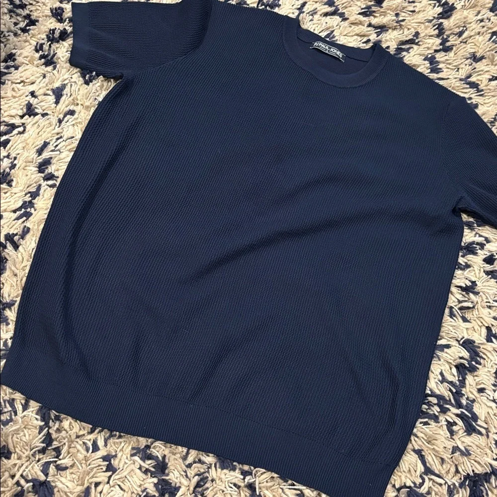 PJ PAUL JONES Mens Knit Short Sleeve Crewneck Shirt Casual Textured Pullover- L